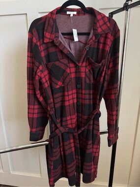 Women’s Red & Black Plaid Pajama Shirt Dress